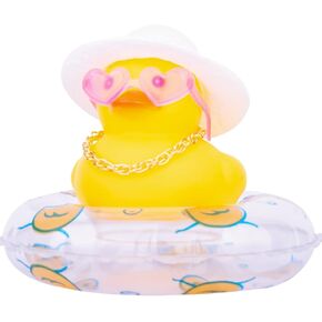 Yellow Duck Car Ornaments Rubber Duck Car Dashboard Decorations with Love Glasses Mini Swim Ring Sun Hat Necklace for Car Dashboard Decoration