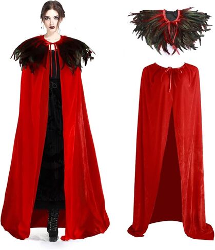 UQJE USISEX Deluxe Velvet Come Cape مع بدلة Cape Cape Cape Halloween الطبيعية الحقيقية in Kuwait