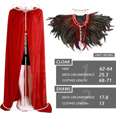 UQJE USISEX Deluxe Velvet Come Cape مع بدلة Cape Cape Cape Halloween الطبيعية الحقيقية in Kuwait