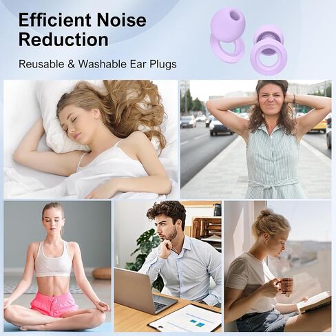 Ear Plugs for Sleeping Noise Cancelling - Noise Reduction Earplugs for Sleep,Focus,Snoring Blocking,Airplane, 33dB - 38dB Reusable Soft Hearing Protection 10 Silicone & Foam Ear Tips (Purple) in Saudi Arabia