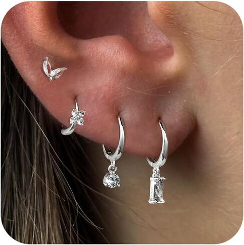 Small Hoop Earrings for Women,14K Gold/Sterling Silver Plated CZ Dangle Earring Set Waterproof Minimalism Dainty Earrings Trendy Jewelry Gift in Saudi Arabia