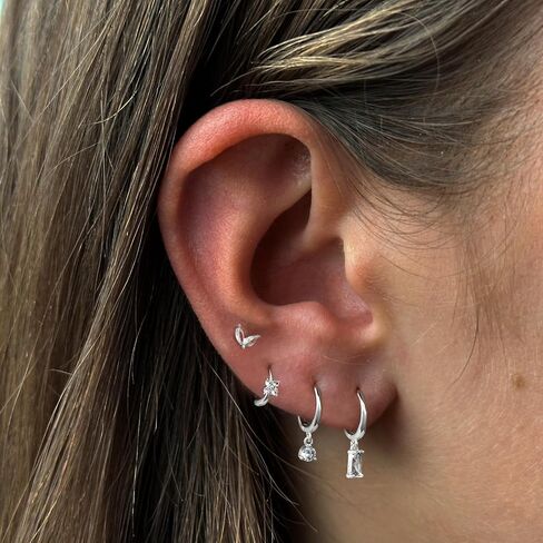 Small Hoop Earrings for Women,14K Gold/Sterling Silver Plated CZ Dangle Earring Set Waterproof Minimalism Dainty Earrings Trendy Jewelry Gift in Saudi Arabia