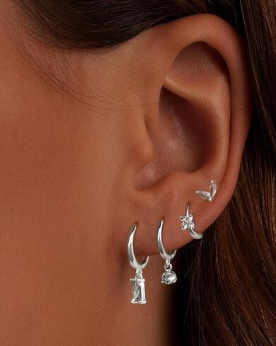Small Hoop Earrings for Women,14K Gold/Sterling Silver Plated CZ Dangle Earring Set Waterproof Minimalism Dainty Earrings Trendy Jewelry Gift in Saudi Arabia