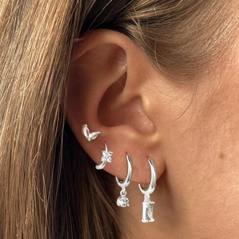Small Hoop Earrings for Women,14K Gold/Sterling Silver Plated CZ Dangle Earring Set Waterproof Minimalism Dainty Earrings Trendy Jewelry Gift in Saudi Arabia