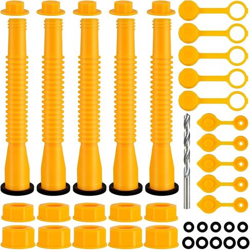 Mupera Gas Can Spout - Flexible Pour Nozzle for 1/2/5/10 Gallon Gas Cans, with Flexible Nozzles, Screw Collar Caps(5 Kit-Yellow) in Kuwait