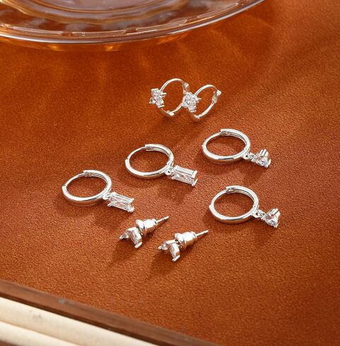 Small Hoop Earrings for Women,14K Gold/Sterling Silver Plated CZ Dangle Earring Set Waterproof Minimalism Dainty Earrings Trendy Jewelry Gift in Saudi Arabia