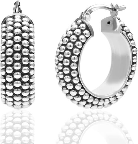 LeCalla 925 Sterling Silver Bali-Style Hoop Earrings Lightweight Click-Top Antique Two-Tone Beaded Italian Bali Style Earring Hoops for Women in Saudi Arabia