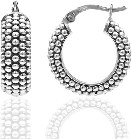 LeCalla 925 Sterling Silver Bali-Style Hoop Earrings Lightweight Click-Top Antique Two-Tone Beaded Italian Bali Style Earring Hoops for Women in Saudi Arabia