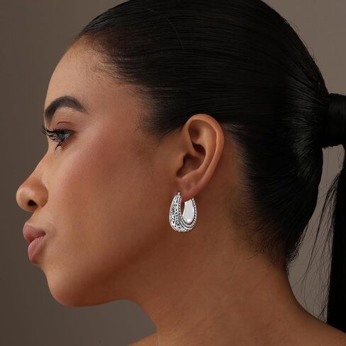LeCalla 925 Sterling Silver Bali-Style Hoop Earrings Lightweight Click-Top Antique Two-Tone Beaded Italian Bali Style Earring Hoops for Women in Saudi Arabia