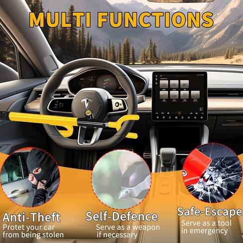 قفل عجلة القيادة ، جهاز سيارة مضاد للسرقة الثقيلة ، قفل طول قابل للتعديل مع 3 مفاتيح ملائمة عالمية لشاحنات السيارات وسيارات الدفع الرباعي (الأصفر) in Kuwait