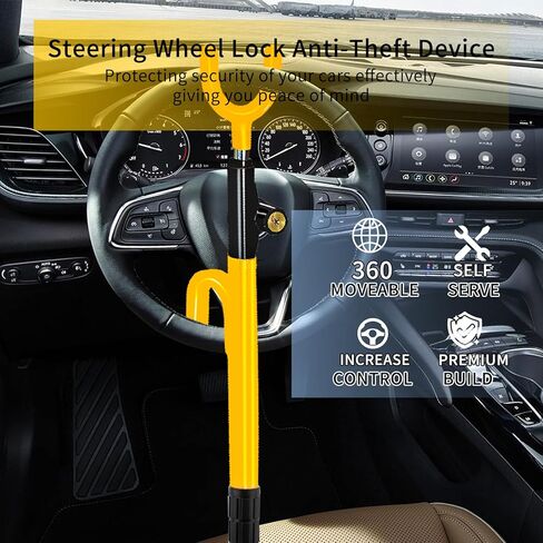 قفل عجلة القيادة ، جهاز سيارة مضاد للسرقة الثقيلة ، قفل طول قابل للتعديل مع 3 مفاتيح ملائمة عالمية لشاحنات السيارات وسيارات الدفع الرباعي (الأصفر) in Kuwait