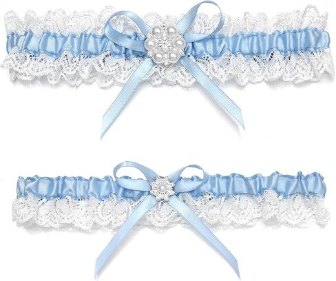 GARGALA Blue Lace Wedding Garters for Bride, Bridal Garter Set with Rhinestone Satin Bow in Saudi Arabia