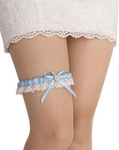 GARGALA Blue Lace Wedding Garters for Bride, Bridal Garter Set with Rhinestone Satin Bow in Saudi Arabia