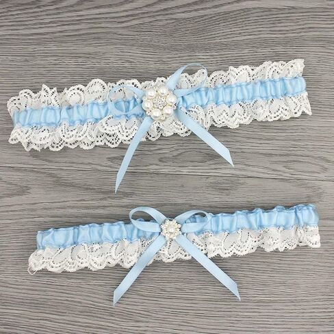 GARGALA Blue Lace Wedding Garters for Bride, Bridal Garter Set with Rhinestone Satin Bow in Saudi Arabia