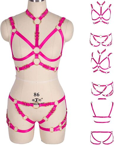 Women's Full Body Harness Bra Lingerie cage Set Garter Belt Punk Gothic Chest Straps Festival Rave Plus Size in Saudi Arabia