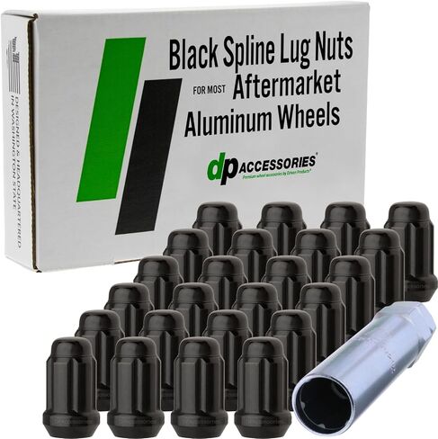 DPAccessories Black M12x1.50 Lug Nuts for Aftermarket Wheels - Closed End Spline Tuner - 34mm (1.35") Tall - Set of 24 - D5246P-2308/24 in Saudi Arabia