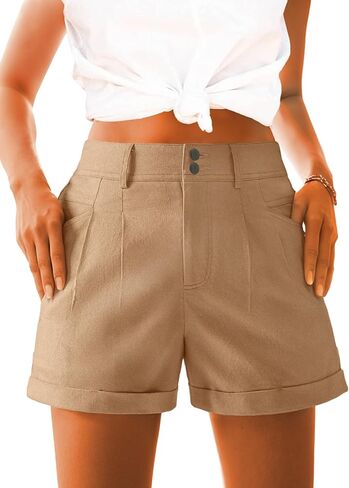 AWULIFFAN Womens Casual High Waist Shorts Relaxed Fit Rolled Hem Summer Shorts with Pockets in Kuwait