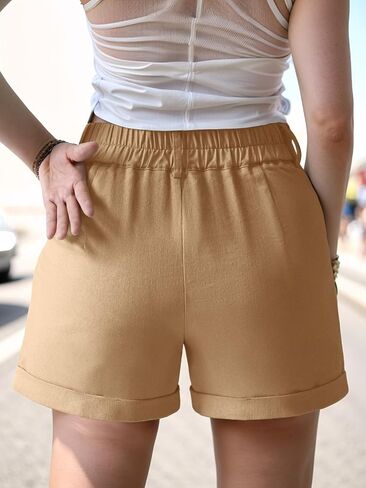 AWULIFFAN Womens Casual High Waist Shorts Relaxed Fit Rolled Hem Summer Shorts with Pockets in Kuwait