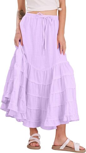 CHARTOU Women Tiered Maxi Mermaid Skirt Drawstring Waist Ruffle Flowy Boho 2024 Summer Long Skirt in Saudi Arabia
