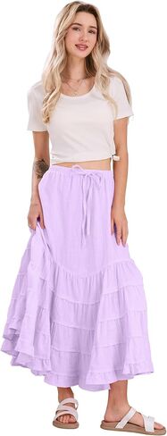 CHARTOU Women Tiered Maxi Mermaid Skirt Drawstring Waist Ruffle Flowy Boho 2024 Summer Long Skirt in Saudi Arabia