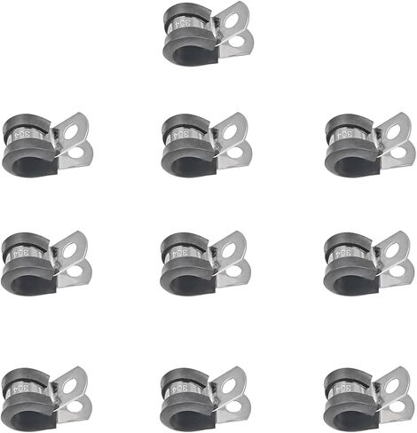 10PCS 5/8'' 304 Stainless Steel Cable Clamps, Rubber Cushioned Insulated Fuel Line Tubing Mounting Clips, Automotive Metal Clamp Tube Holder Pipe Fasteners for Wire Cord Installation (16mm) in Kuwait
