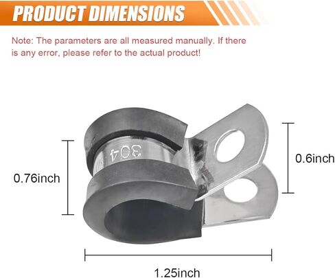 10PCS 5/8'' 304 Stainless Steel Cable Clamps, Rubber Cushioned Insulated Fuel Line Tubing Mounting Clips, Automotive Metal Clamp Tube Holder Pipe Fasteners for Wire Cord Installation (16mm) in Kuwait