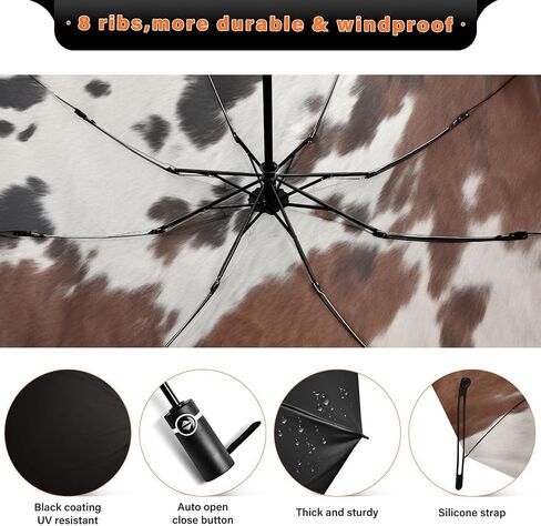 Large Windproof Umbrella Auto Open Folding Umbrella, 8 Ribs Rain Proof Reverse Umbrella for Travel Golf-(Cow Print) in Saudi Arabia