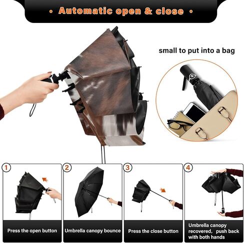 Large Windproof Umbrella Auto Open Folding Umbrella, 8 Ribs Rain Proof Reverse Umbrella for Travel Golf-(Cow Print) in Saudi Arabia
