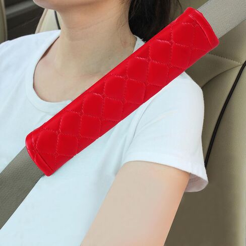 غطاء حزام مقعد Amooca Care Cover Leaf Leaving Coolbelt Counter Coushions 2pc للحصول على ملاءمة عالمية أكثر راحة للسيارات وحقيبة الظهر باللون الأحمر in Kuwait