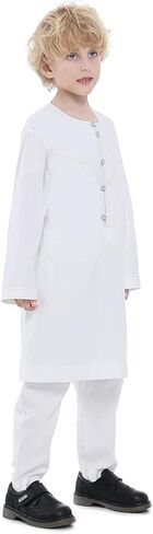 Boy's Muslim Arabic Kaftan Set - Middle East Clothing Long Sleeve Youth Boys' Solid Color Robe Suit Islamic Thobe in Saudi Arabia