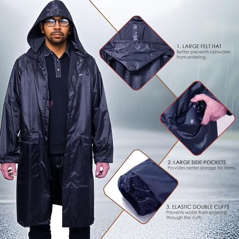 Men's Rain Jacket with Hood Waterproof Lightweight Long Safety Raincoat Rain Gear in Kuwait