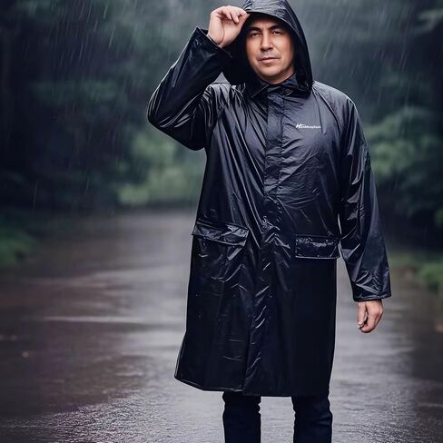 Men's Rain Jacket with Hood Waterproof Lightweight Long Safety Raincoat Rain Gear in Kuwait