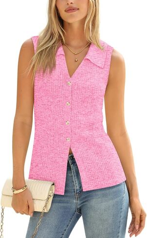 Yousify Women's Knit Tank Tops 2025 Summer V Neck Button Down Sweater Vest Casual Sleeveless Top in Saudi Arabia