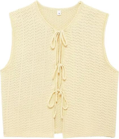 Mansy Women Tie Front Vest Top Y2k Knit V Neck Sleeveless Crop Sweater Tank Vintage Casual Streetwear in Saudi Arabia