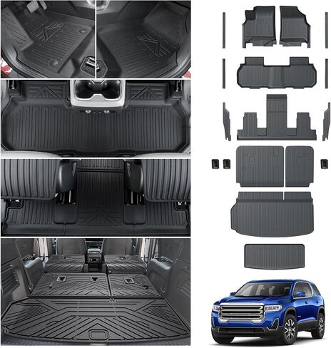 Floor Mats & Cargo Liner & 3rd Row Backrest Mat for 2024 2025 GMC Acadia 7 Seats, Door Sill Protectors, All Weather TPE Mats Set Including Floor Liners, Trunk Mat & 2nd Layer Mat Accessories in Kuwait