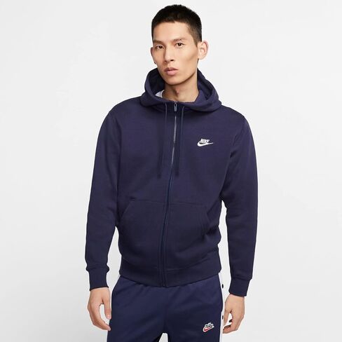 Nike Men's Sportswear Club Fleece Full Zip Hoodie, Fleece Zip-Up Hoodie Men, Midnight Navy/Midnight Navy/White, 2XL in Saudi Arabia