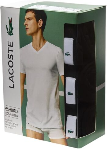 Lacoste Men's 100% Cotton Regular Fit Crew Neck Undershirt, 3-Pack in Kuwait