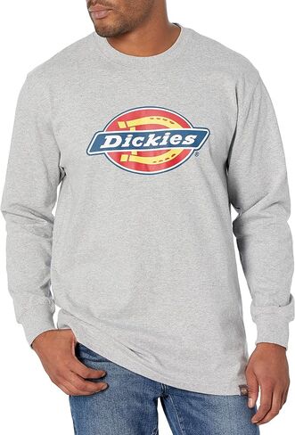 تي شيرت Dickies رجالي بأكمام طويلة وشعار ثلاثي الألوان، أبيض، مقاس كبير in Kuwait