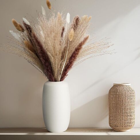 120PCS Dried Pampas Grass Decor – Bunny Tail Grass, White & Brown Reed Plumes, Tall Fluffy Boho Vase Filler for Rustic Wedding, Japandi Home, Shelf & Centerpiece Styling in Kuwait