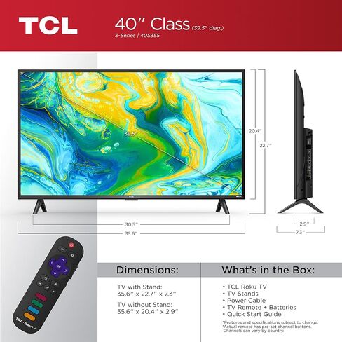 تلفزيون تي سي ال 40 بوصة فئة 3-Series Full HD 1080p LED Smart Roku - 40S355 in Saudi Arabia