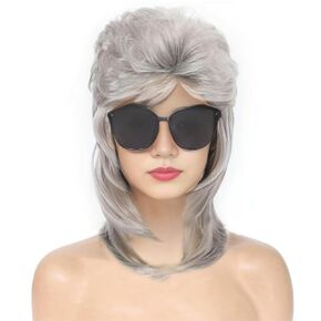 OYSRONG New Men Shoulder-length 80s Multicolor Curly Frizzy Costume Cosplay/daily Fibre Wig (Silver grey)