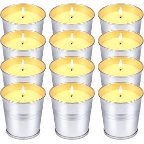 Citronella Candles في الهواء الطلق داخلي ، 12 حزمة شموع السترونيلا للفناء ، شمعة في الهواء الطلق الصيفية للمنزل للمنزل في حديقة التخييم خارج الزخرفة ، 2.2 أوقية شمعة صغيرة