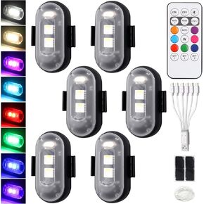 6Pcs Wireless Magnetic Strobe LED Lights with Remote Control, 8 Colors Waterproof Rechargeable Anti-Collision USB Charging, Warning Flashing Lights for Car Bike Motorcycle Camping