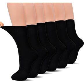 Tphon Diabetic Socks for Men Women, 6 Pairs Non-Binding Cotton Crew Socks, Comfortable Elastic Diabetic Sock Size 6-9