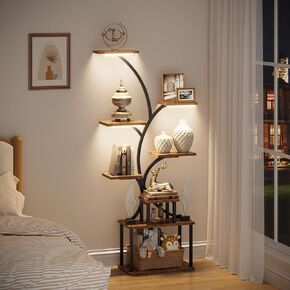 POZILAN 8 Tier Corner Shelf with LED Light, 62.2" Tall Display Shelf, Corner LED Bookshelf Display Cabinet Case with Lights, Collectibles Display Shelf for Living Room,Bedroom Decor