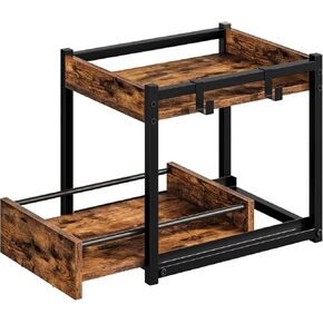 Hoobro Kitchen Confertop منظم ، منظم رف الزاوية ، رف توابل من مستويين مع رف وسنانير السحب ، للمطبخ ، المكتب ، الدراسة ، غرفة النوم ، غرفة المعيشة ، البني الريفي والأسود BF08TL01