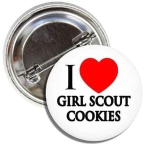 I Love (Heart) Girl Scout Cookies Button Pin, 1.50 inch Round Badge