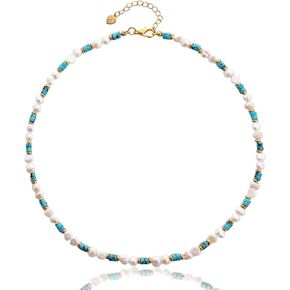 Freshwater Pearl Turquoise Gemstone Beaded Necklace Boho Turquoise Choker Necklace for Wome Jewelry Gift