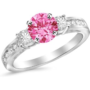 Channel Set 3 Three Stone Diamond Engagement Ring with a 0.75 Carat Pink Sapphire Heirloom Quality Center