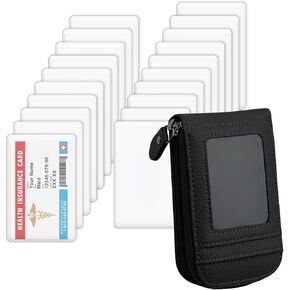 RFID Blocking Genuine Leather Mini Credit Card Case & Medicare Card Holder Protector Sleeve